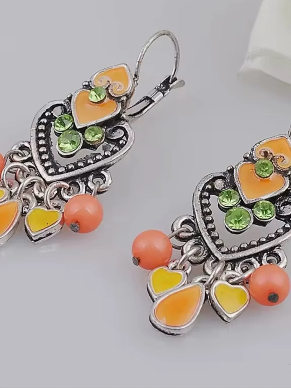 NEW Bohemian Orange & Green Heart Dangle Earrings
